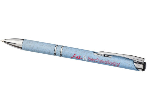 Шариковая кнопочная ручка Moneta из АБС-пластика и пшеничной соломы, cиний