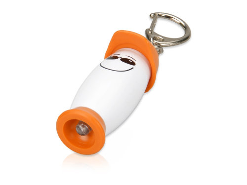 Брелок-фонарик с ручкой в виде человечка в каске, белый/оранжевый