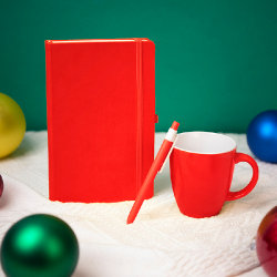 Подарочный набор HAPPINESS: блокнот, ручка, кружка, красный (красный)