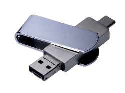 USB 2.0-флешка на 16 Гб поворотный механизм, c дополнительным разъемом Micro USB с одноцветным металлическим клипом