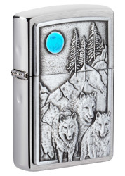 Зажигалка ZIPPO Wolf Design с покрытием Brushed Chrome, латунь/сталь, серебристая, 38x13x57 мм