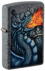 Зажигалка ZIPPO Fiery Dragon с покрытием Iron Stone, латунь/сталь, серая, матовая, 38x13x57 мм
