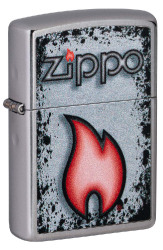 Зажигалка ZIPPO Flame Design с покрытием Street Chrome, латунь/сталь, серебристая, 38x13x57 мм