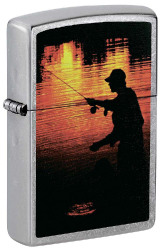 Зажигалка ZIPPO Рыбак, с покрытием Street Chrome™, латунь/сталь, серебристая, матовая, 38x13x57 мм
