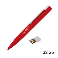 Ручка шариковая "Callisto" с флеш-картой 32Gb, покрытие soft touch, красный